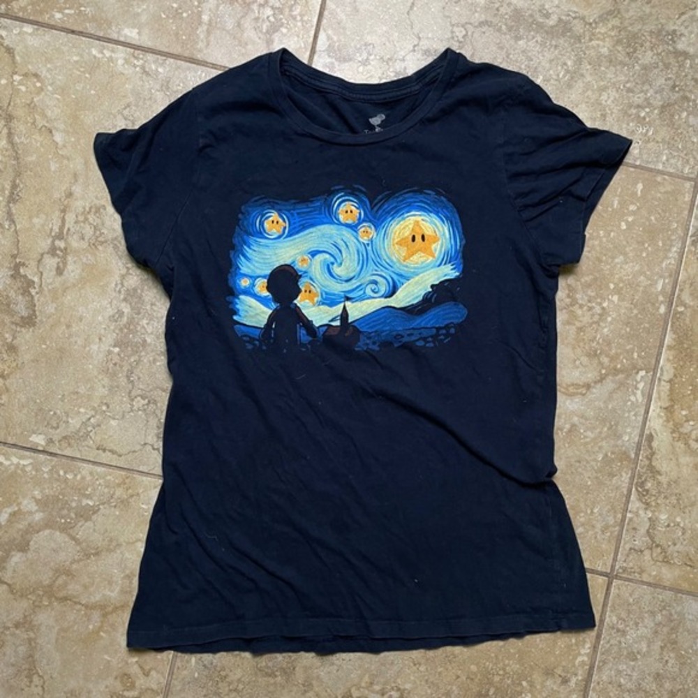 TeeFury Mario Starry Night Graphic Tee Crew Neck‎ Short Sleeve XXXL